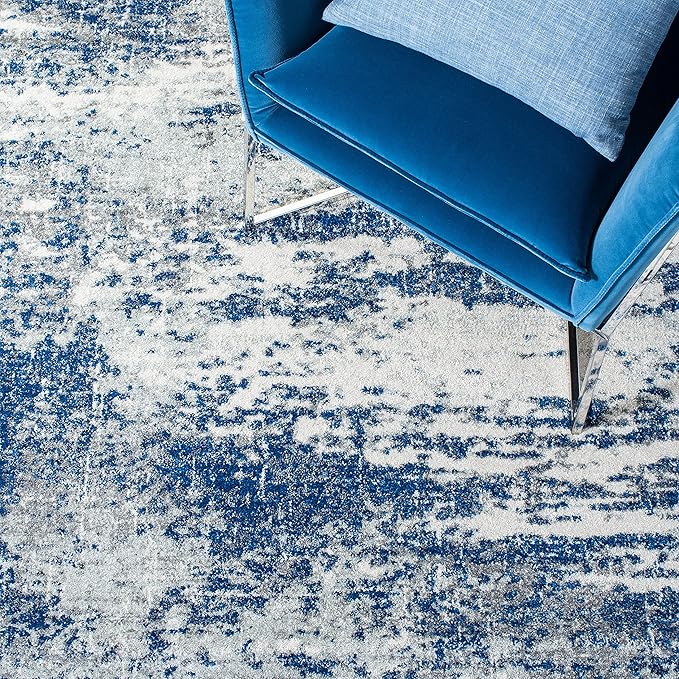 SAFAVIEH Evoke Collection 4' x 6' Dark Blue/Grey EVK272L Modern Abstract Non-Shedding Living Room Dining Bedroom Accent Rug