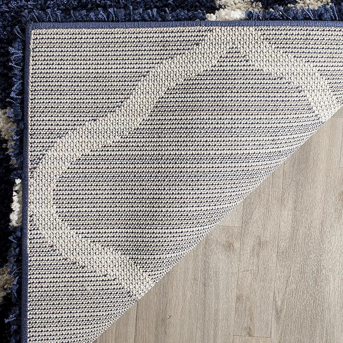 SAFAVIEH Hudson Shag Collection Runner Rug - 2'3" x 8', Navy & Ivory, Moroccan Trellis Design, Non-Shedding & Easy Care, 2-inch Thick Ideal for High Traffic Areas in Living Room, Bedroom (SGH283C)