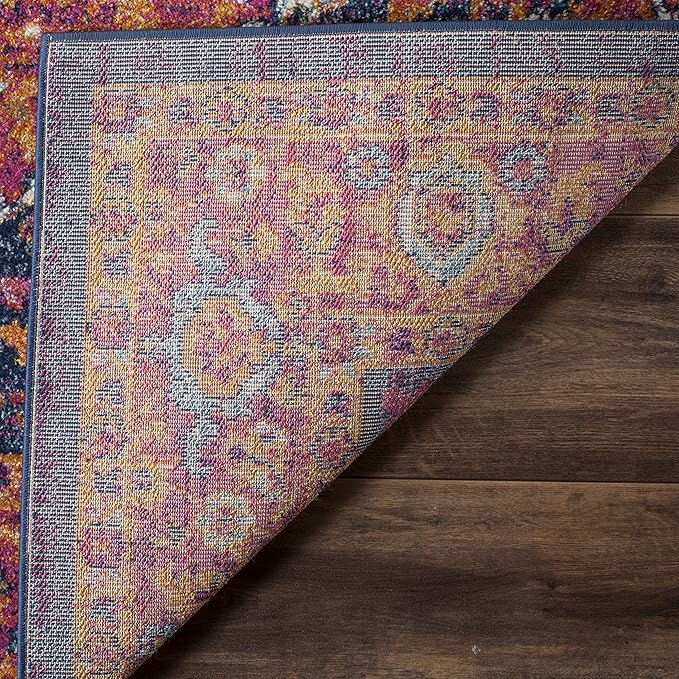SAFAVIEH Evoke Collection 5'1" x 7'6" Fuchsia / Orange EVK275S Oriental Medallion Distressed Non-Shedding Living Room Bedroom Area Rug