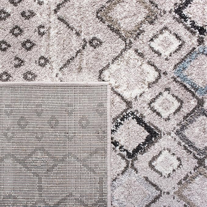 SAFAVIEH Amsterdam Collection Runner Rug - 2'3" x 18', Light Grey & Brown, Moroccan Boho Design, Non-Shedding & Easy Care, Ideal for High Traffic Areas in Living Room, Bedroom (AMS108F)