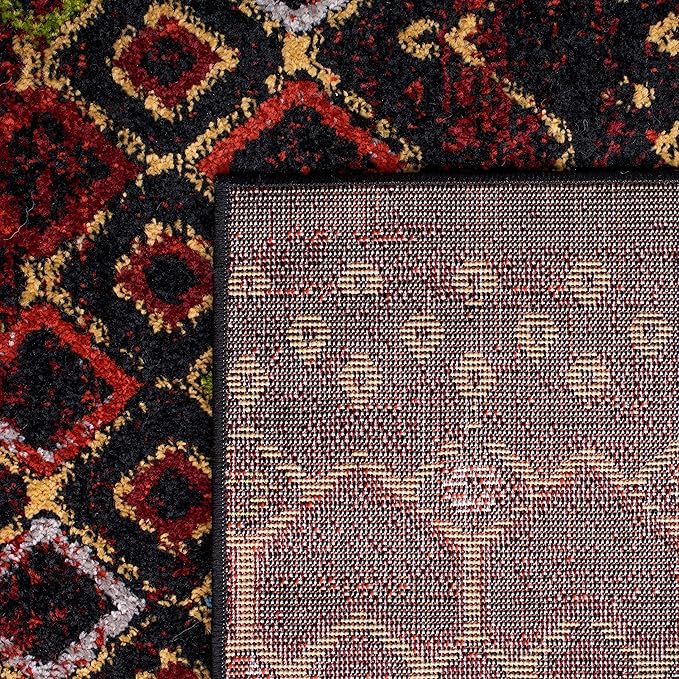SAFAVIEH Amsterdam Collection Runner Rug - 2'3" x 12', Black & Multi, Moroccan Boho Design, Non-Shedding & Easy Care, Ideal for High Traffic Areas in Living Room, Bedroom (AMS108P)