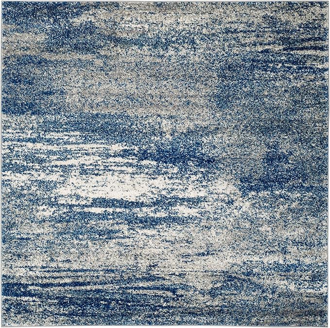 SAFAVIEH Evoke Collection 3' Square Navy/Ivory EVK272A Modern Abstract Non-Shedding Living Room Bedroom Accent Rug