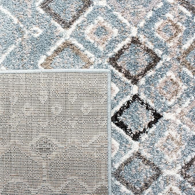 SAFAVIEH Amsterdam Collection Runner Rug - 2'3" x 16', Blue & Ivory, Moroccan Boho Design, Non-Shedding & Easy Care, Ideal for High Traffic Areas in Living Room, Bedroom (AMS108L)